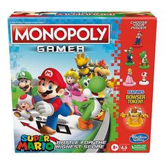 Hasbro Monopoly Gamer Super Mario board game with Mario token for family-friendly play.