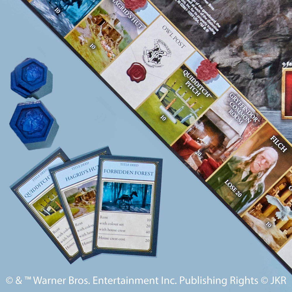Hogwarts venues board shot from Hasbro Monopoly Harry Potter Edition.