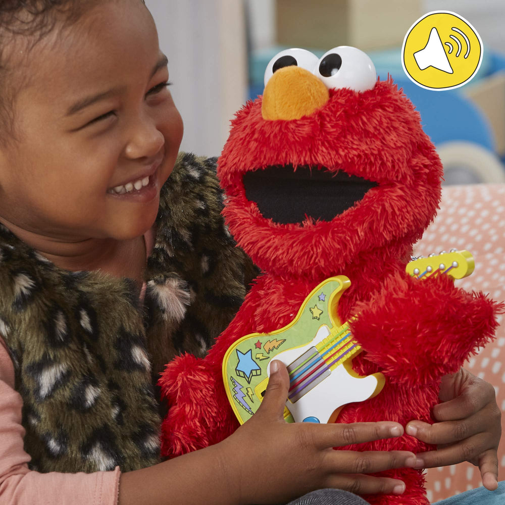 Hasbro Sesame Street Rock and Rhyme Elmo nose honks add playful cues during pretend play