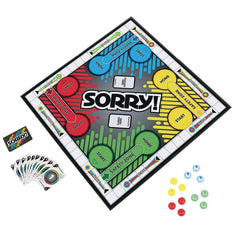 Hasbro Sorry cards and power-ups introduce surprises that keep rounds lively.