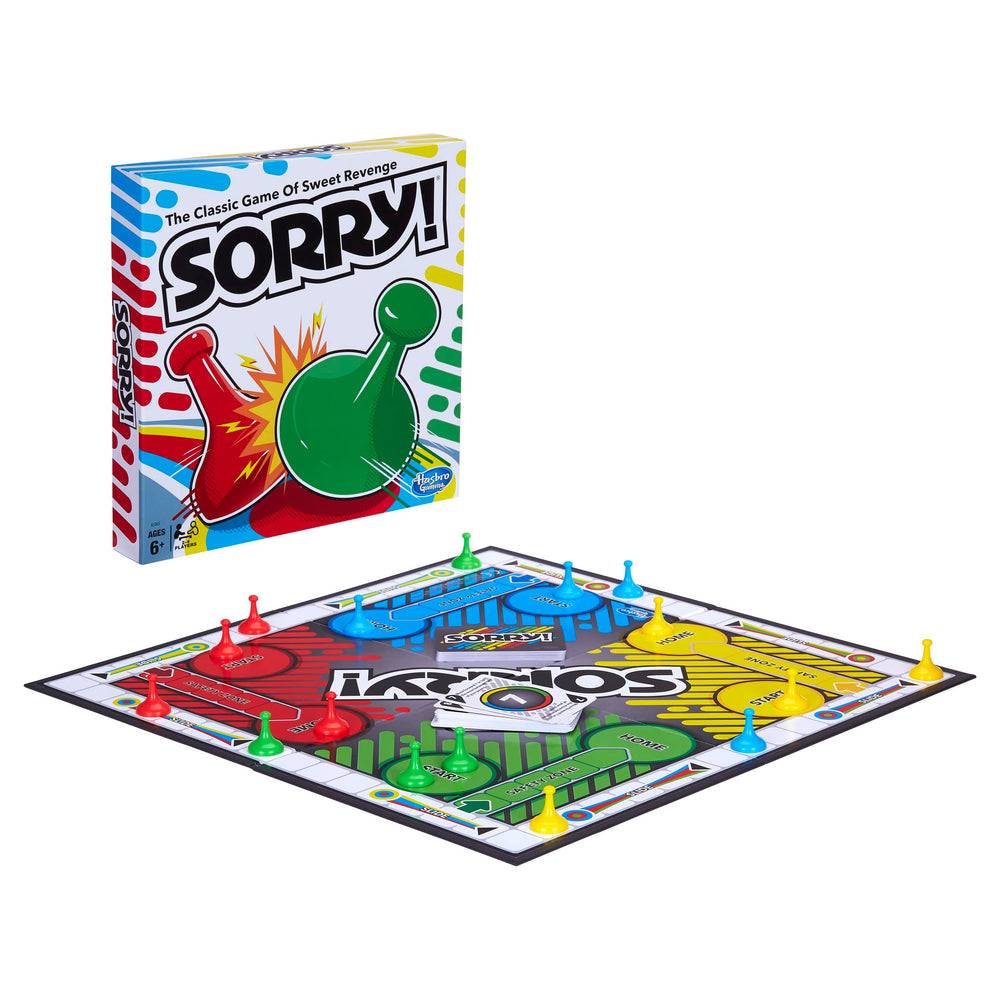 Hasbro Gaming Sorry! colorful pawns close-up showing easy-to-grasp pieces for kids