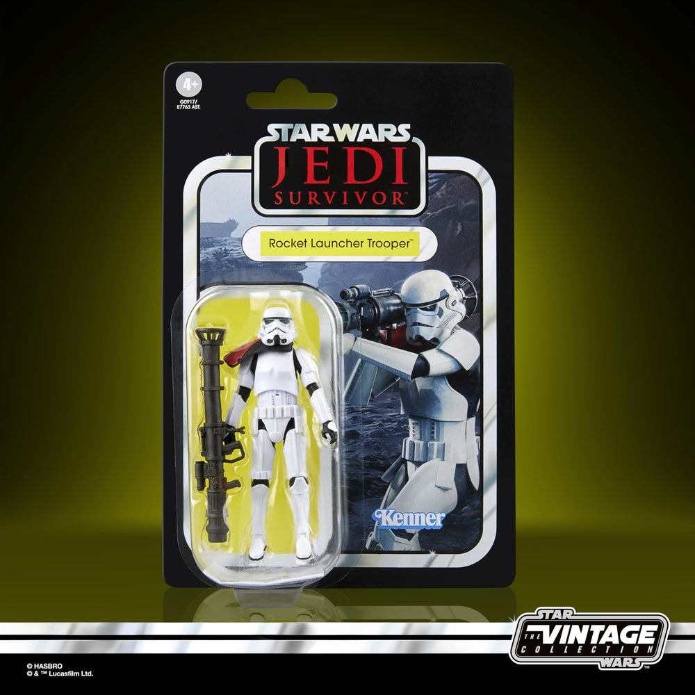 Hasbro STAR WARS Vintage rocket-launcher trooper cardback spotlights nostalgic packaging.