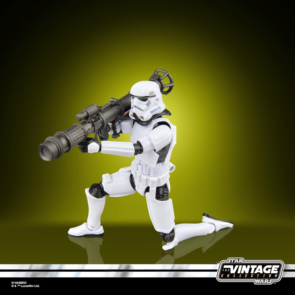 Hasbro STAR WARS Vintage rocket-launcher trooper pose-ready figure for display shelves.