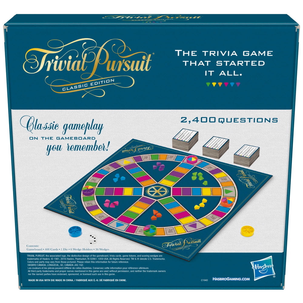 Hasbro Trivial Pursuit playing pieces prepared for quick setup.