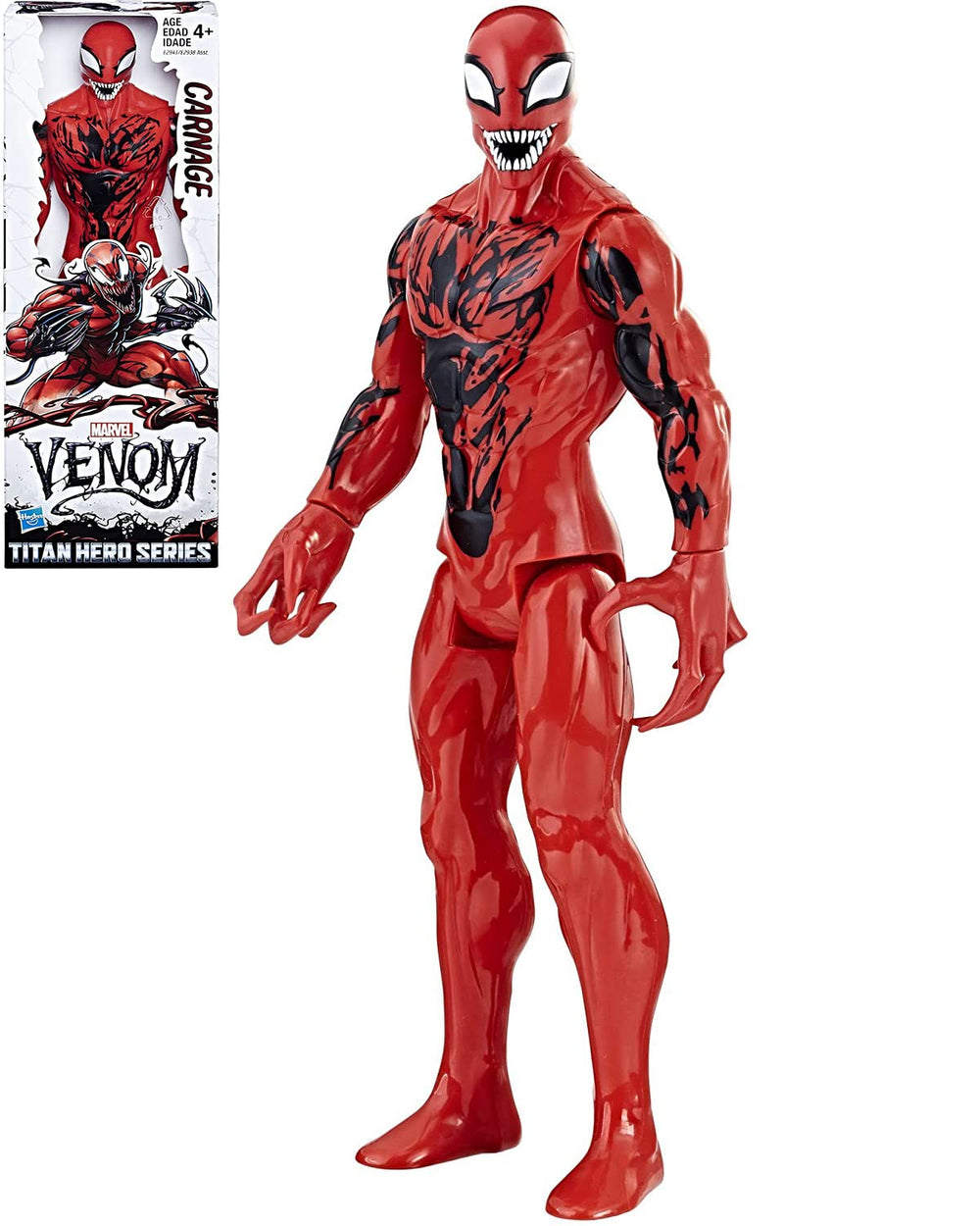 HASBROSERIES Titan Hero Carnage 12-inch figure with poseable joints for dynamic play.