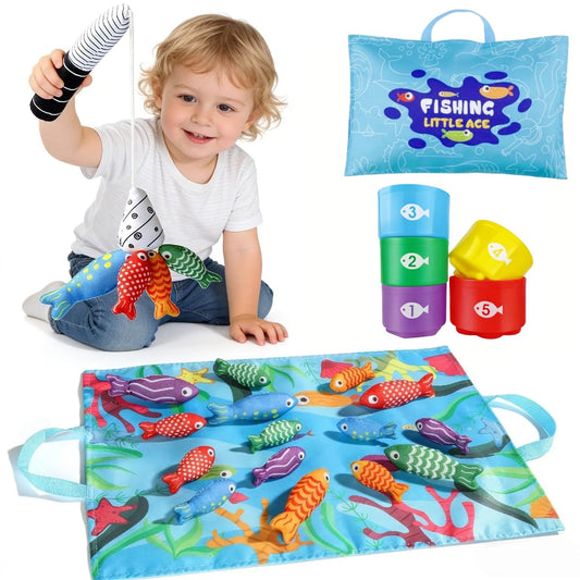Hasviey fishing rod and felt fish offer safe, tactile play to boost fine motor skills.