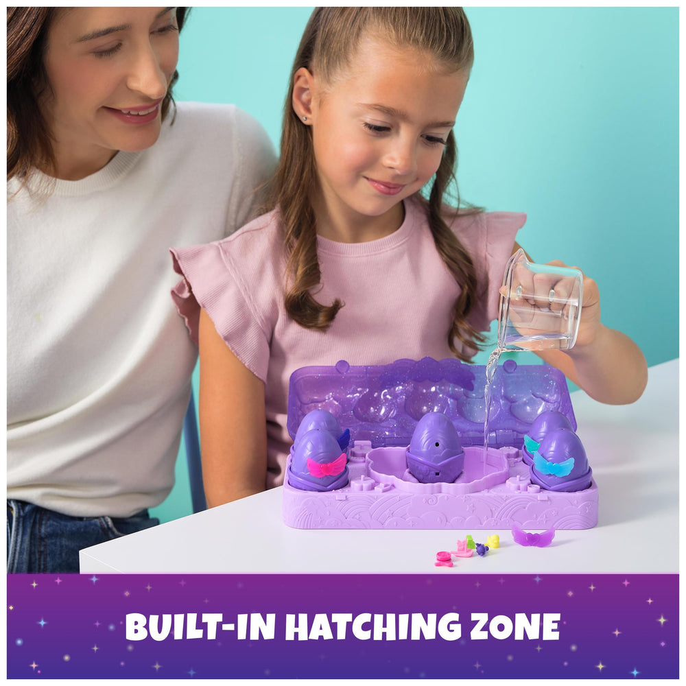 Hatchimals Alive Neon Rainbow Carton hatch zone ready for mess-free play.
