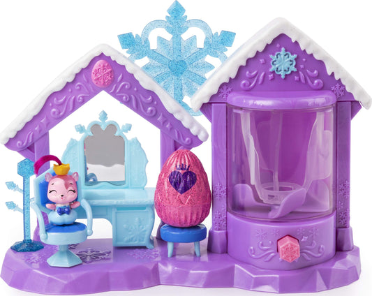 Hatchimals Glitter Salon Playset with glitterizer for sparkling character transformations.