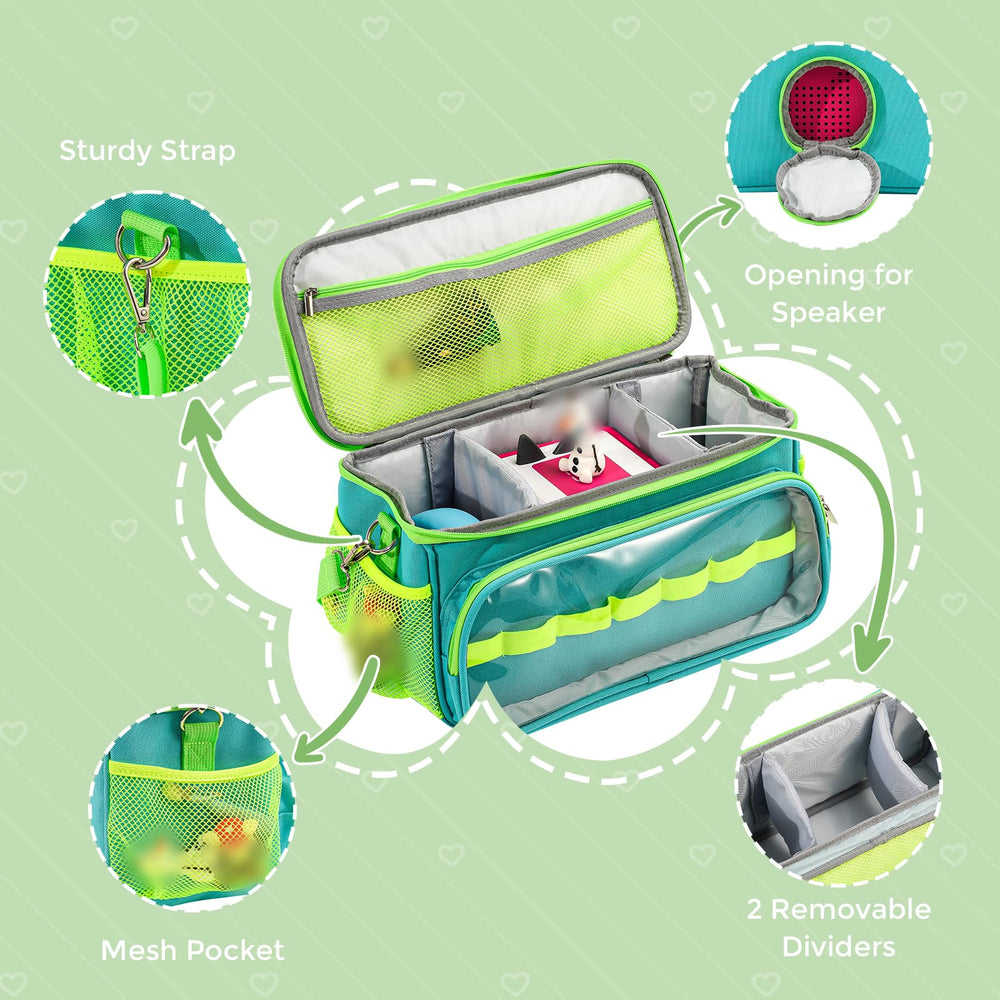 Hautton carrying case interior with adjustable dividers keeps Toniebox and accessories organized.