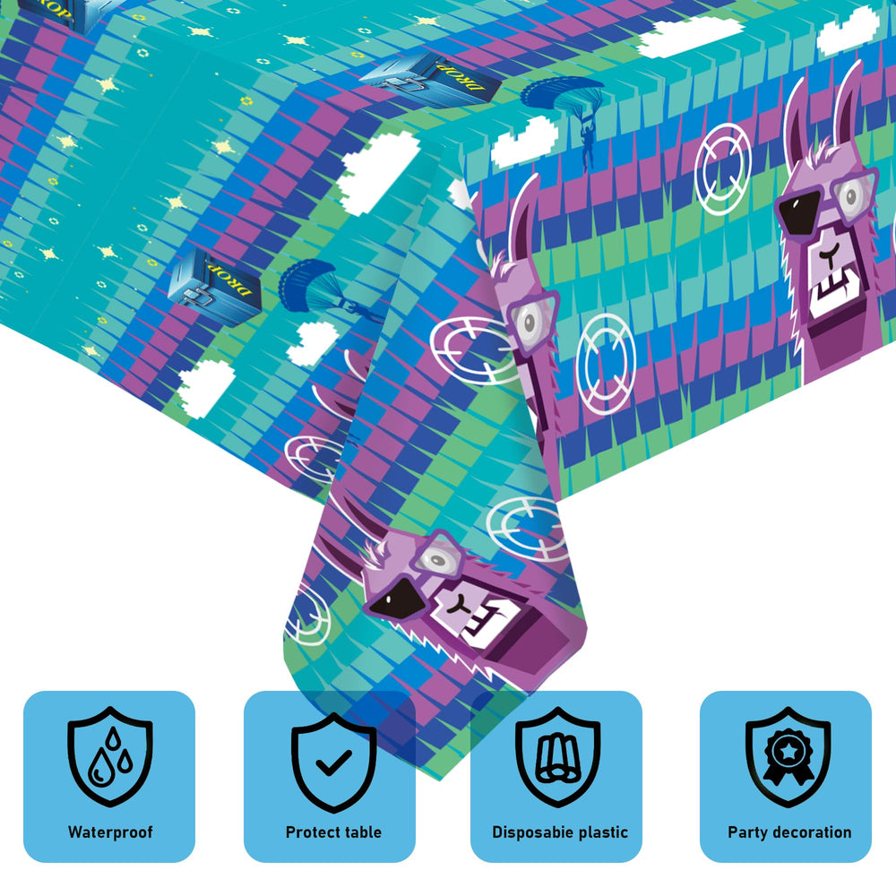 Vivid llama design with blue gear and clouds adds festive vibes.