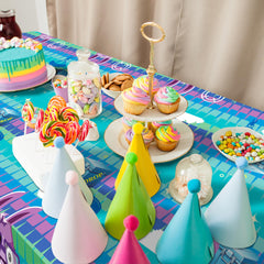 Disposable table cover makes cleanup quick after gaming sessions.