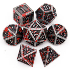 Haxtec bloodstained D20 dice with antique metal finish for immersive D&D sessions