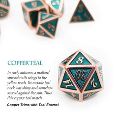 Haxtec DND D8 copper-teal die resting on gaming surface