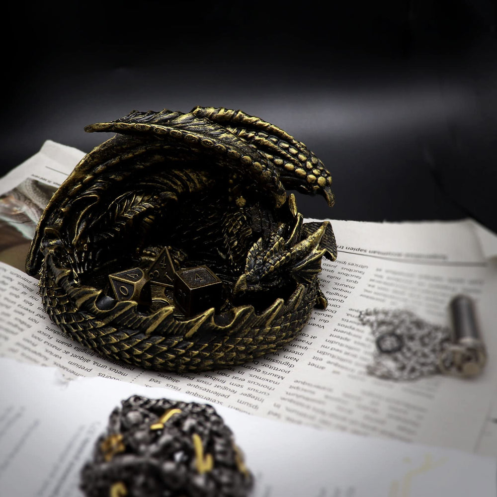 Haxtec DND dice holder and jail with detailed dragon design for on-table organization.