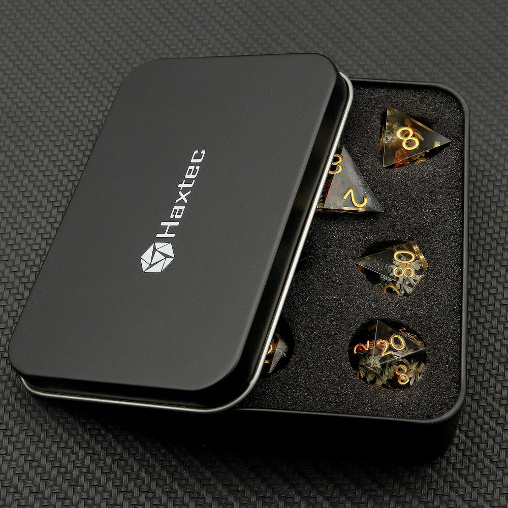 Haxtec sharp-edge resin D4 dice for quick outcome reads.