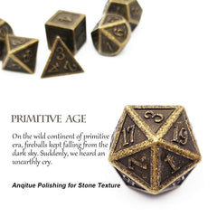 Haxtec antique bronze finish on DND dice for a classic RPG look