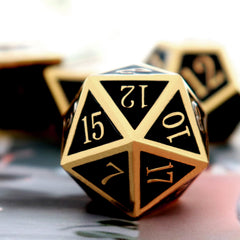 Haxtec DND metal dice set dorado y negro con D10 0-9 para lecturas rápidas