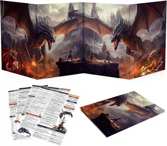 Haxtec DND Screen with dragon artwork for immersive sessions and quick rule reference.