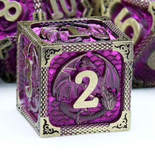 Haxtec purple dragon-pattern DND dice set adds visual flair to sessions