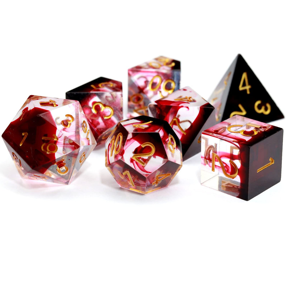 Haxtec sharp-edge DND dice with red blood swirls for immersive rolls.
