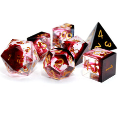 Haxtec sharp-edge DND dice with red blood swirls for immersive rolls.