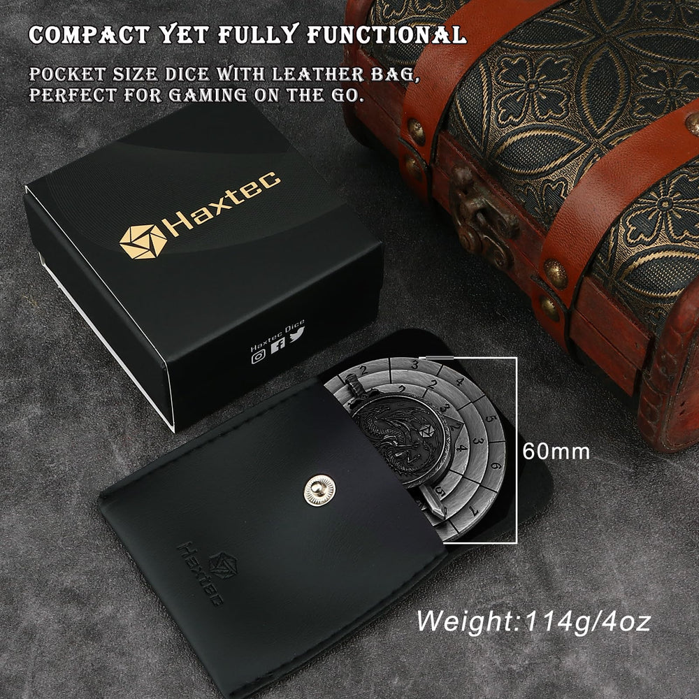 Haxtec compact dice set fits easily in pocket or bag