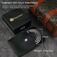 Haxtec compact dice set fits easily in pocket or bag