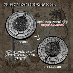 Haxtec spinner dice showing engraved dragon motif for fantasy immersion