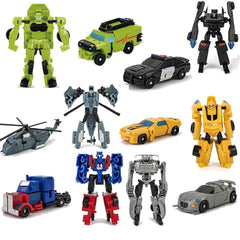 HAYUL 6pcs car-robot set: durable mini robots for imaginative play and quick transforms.