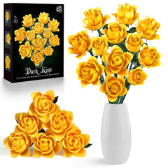 HAYXUN 12-yellow-roses building-kit bouquet displayed in a vase for lasting decor