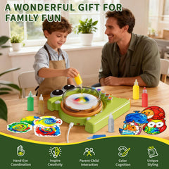 HAYXUN Dinosaur Spin Art Kit with coloring pencils for detailing after spin