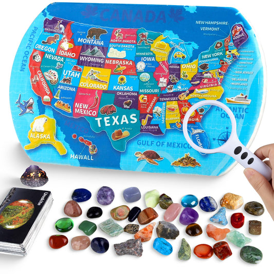 Hayxun USA Map Gemstones Dig Kit contents for hands-on exploration.