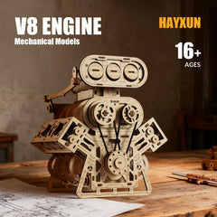 HayXUN V8 engine activation motion depicting pistons and gears in sync