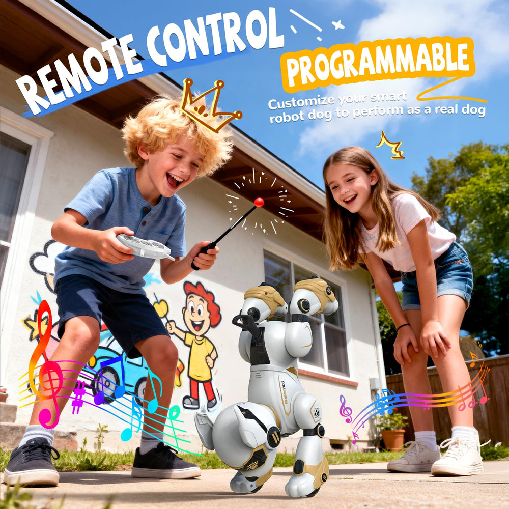 HBUDS robot dog with gesture control guiding imaginative play.