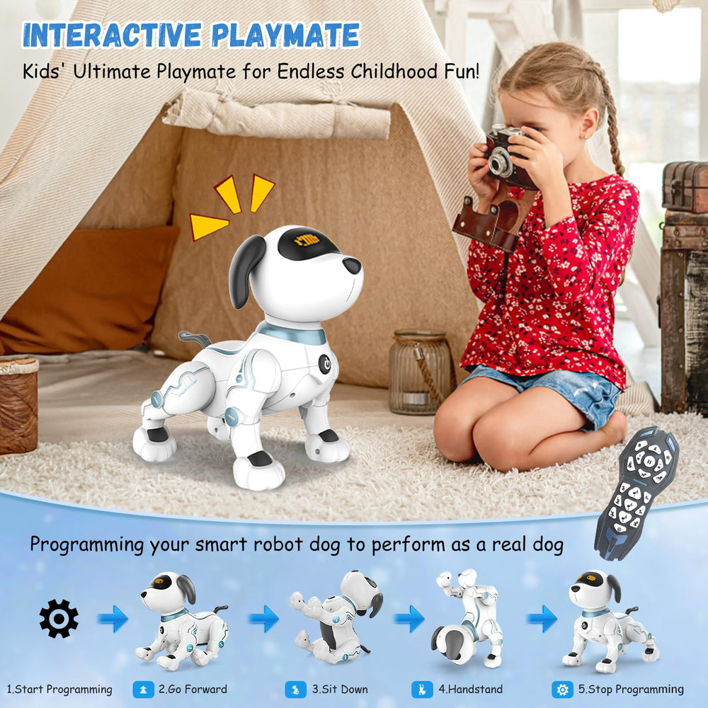 HBUDS robot dog with remote control showcasing command accuracy.
