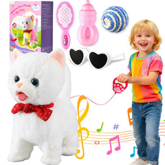 HCdoujoy white leash walking cat toy visible during walking play for kids