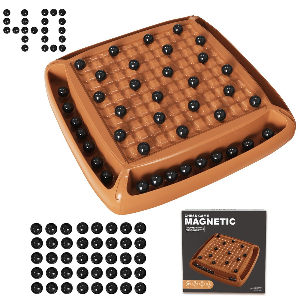 Hcusus magnetic chess board in brown during setup for quick learning.