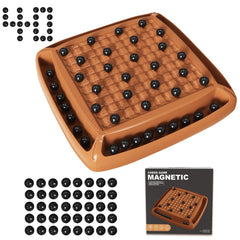 Hcusus magnetic chess board in brown during setup for quick learning.