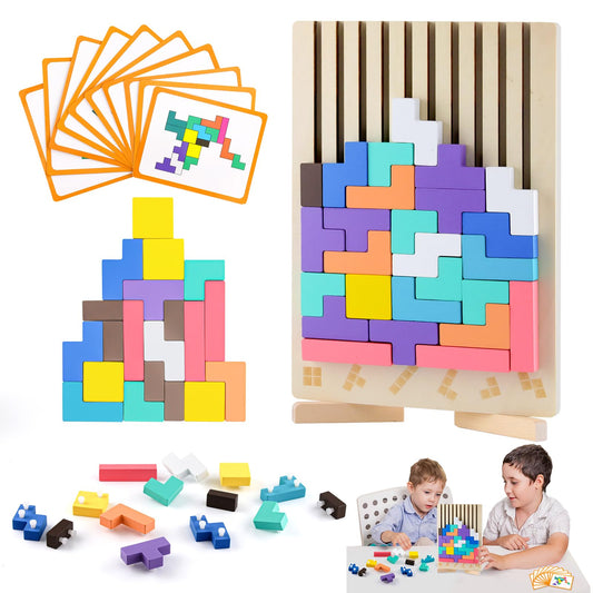 Hdsahdok wooden Montessori Russian blocks puzzle with vibrant pieces for imaginative play and spatial skills.