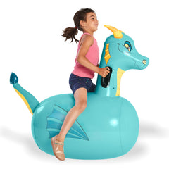 HearthSong Hop N Go blue dragon bouncer side view for energetic outdoor play