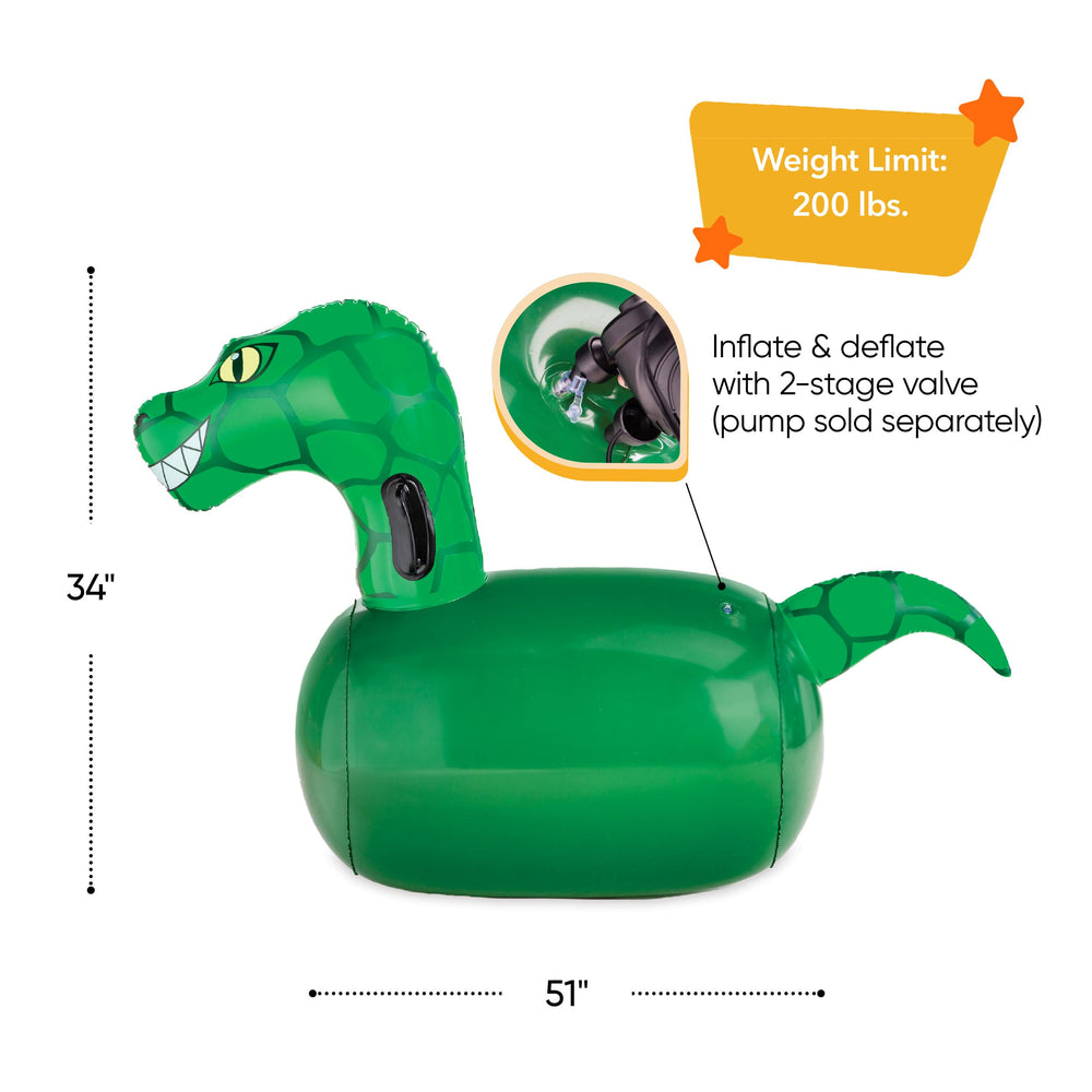 HearthSong Hop N Go Dino bouncer side view showing roomy footprint for play.