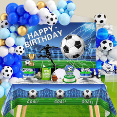 Heboland soccer cake topper adds a focal point to the centerpiece.