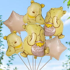 Heboland Winnie Pooh 3D Pooh bear balloon adds whimsy to baby showers.