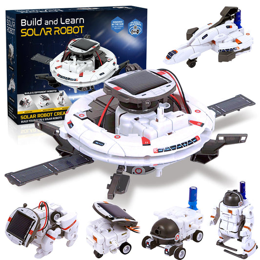 Hechify 6-in-1 solar robot kit in assembly phase supporting STEM learning.
