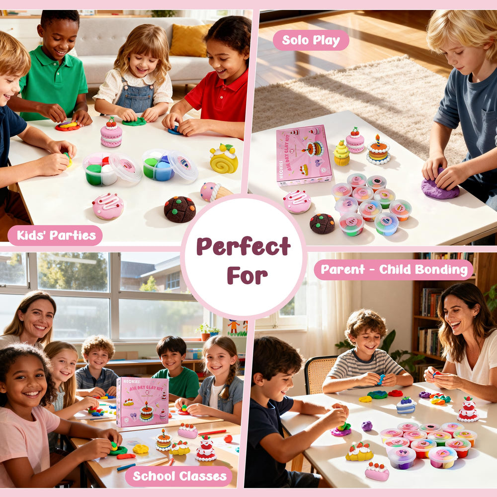 HECKLES Air Dry Clay Kit dries hard, preserving kid-made desserts