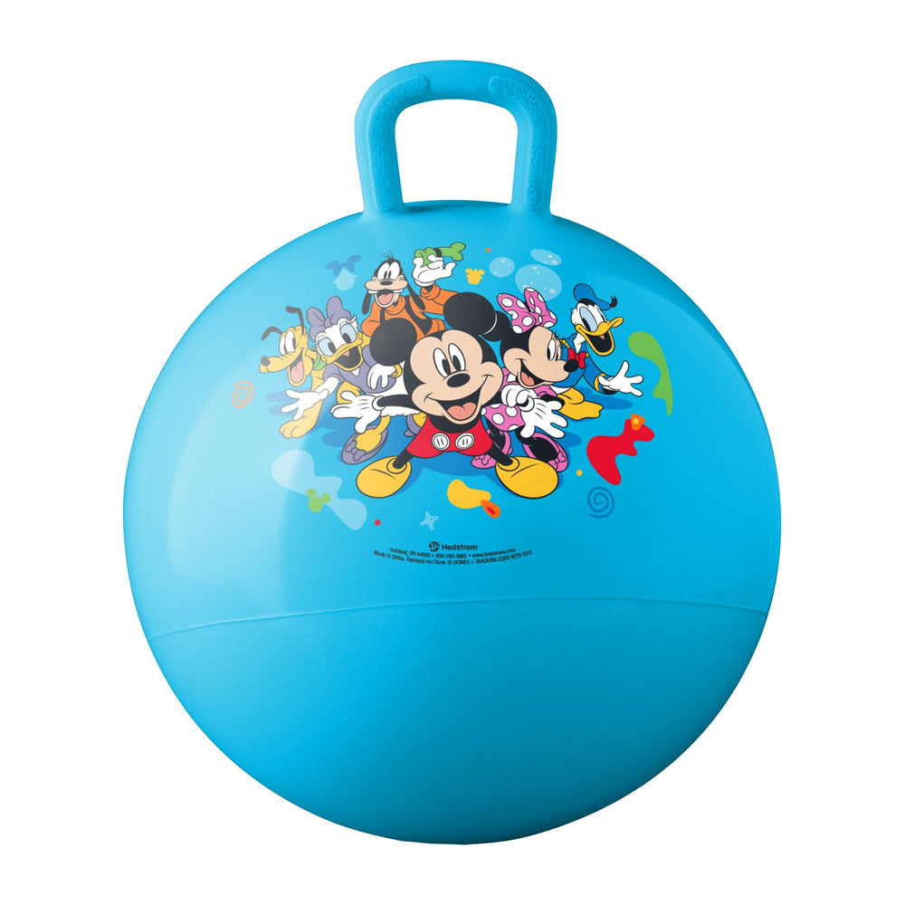 Hedstrom Hopper Ball with Mickey Mouse design inflated for safe indoor and outdoor bouncing