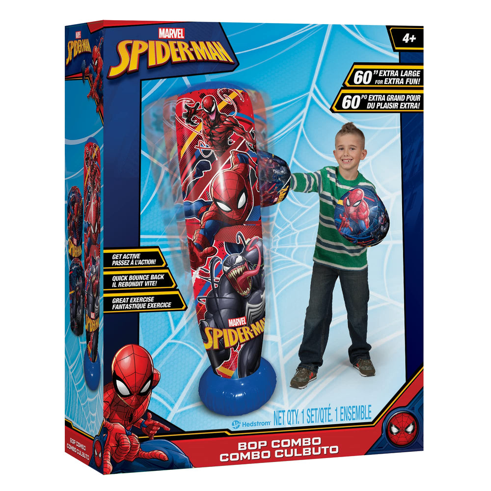 Hedstrom Spider-Man Bop Bag shown for indoor and outdoor play.