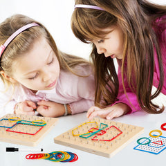 HEELWIRE parent-child play encourages collaboration on the geoboard