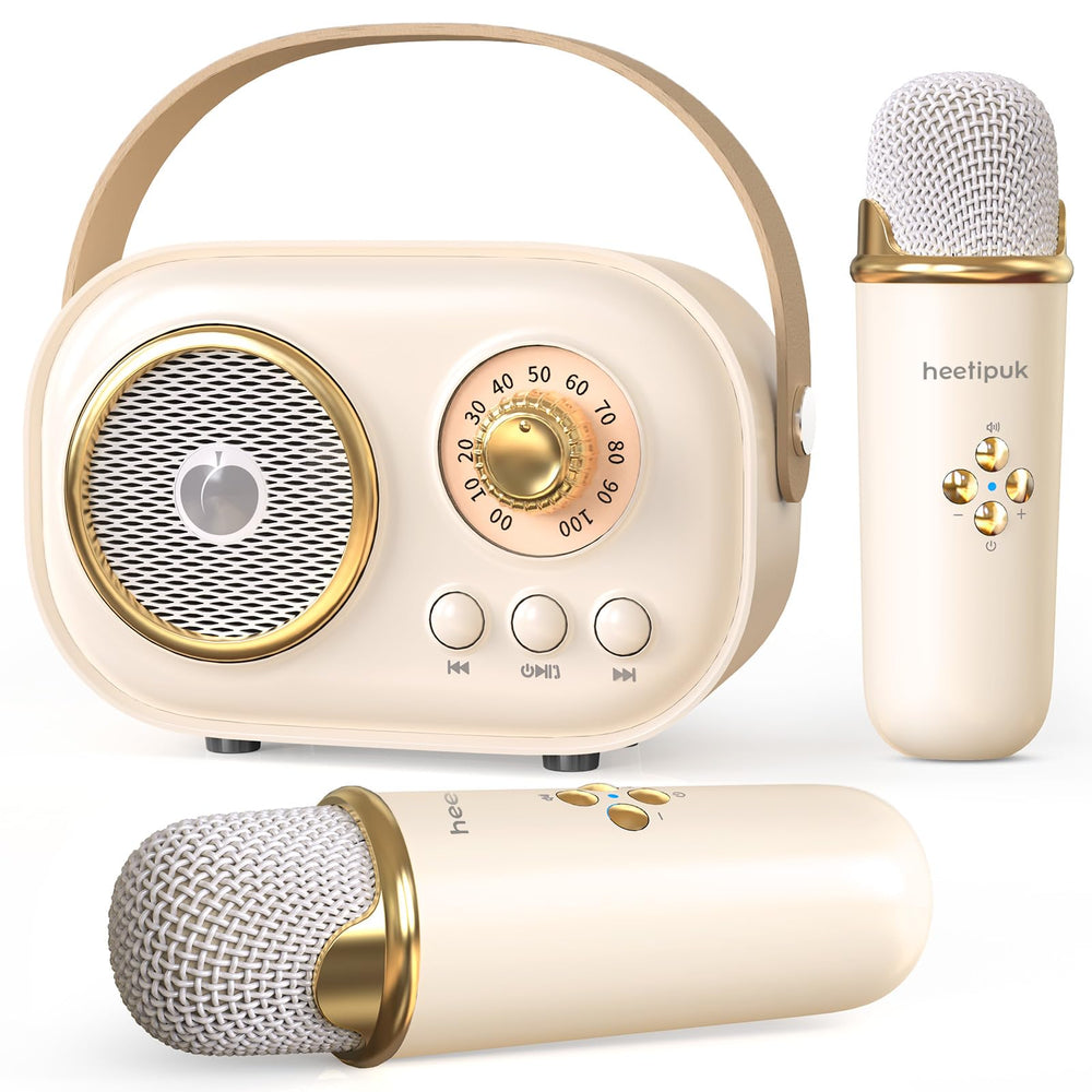 heetipuk mini karaoke machine front view beige compact design for on-the-go fun