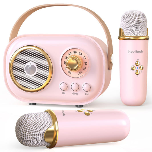 heetipuk mini karaoke machine pink front for kids delivers portable family fun